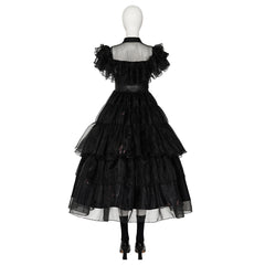 Wednesday Addams Cosplay Costume Black Dress for Girls Cosplay Addams Halloween Party Suit