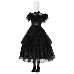 Wednesday Addams Cosplay Costume Black Dress for Girls Cosplay Addams Halloween Party Suit