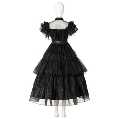 Wednesday Addams Cosplay Costume Black Dress for Girls Cosplay Addams Halloween Party Suit