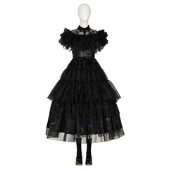 Wednesday Addams Cosplay Costume Black Dress for Girls Cosplay Addams Halloween Party Suit